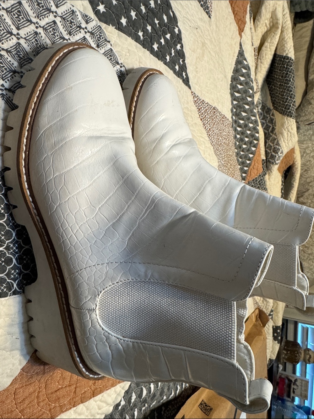 Altar'd State White Croc-Embossed Chelsea Ankle Boots